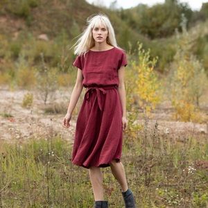 Notperfectlinen Adelaide MIDI Dress in Marsala size M